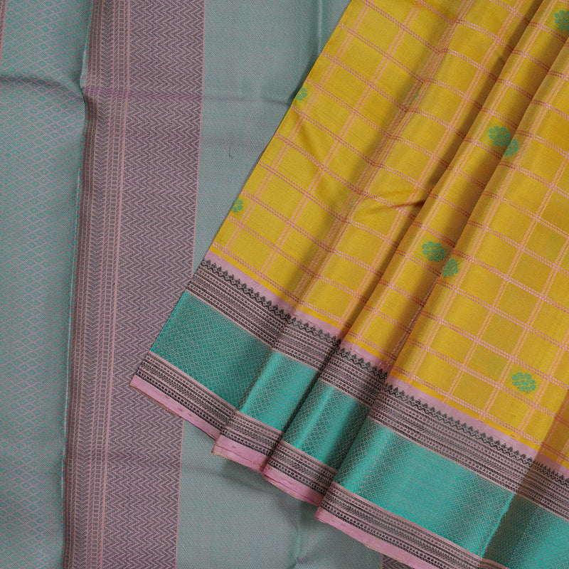 Hayagrivas Handloom Kanjivaram Silk Saree in Vibrant Mustard Yellow KBE370E1-1