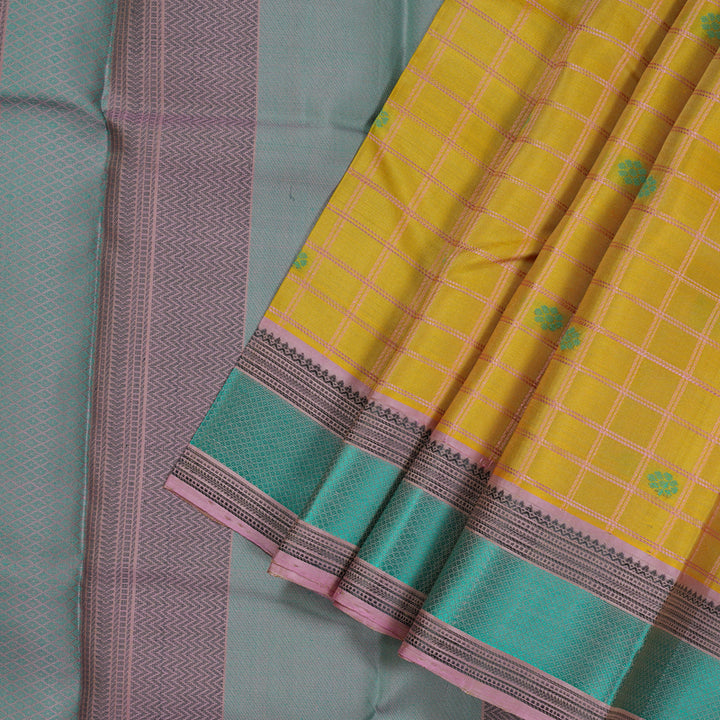 Hayagrivas Handloom Kanjivaram Silk Saree in Vibrant Mustard Yellow KBE370E1-1