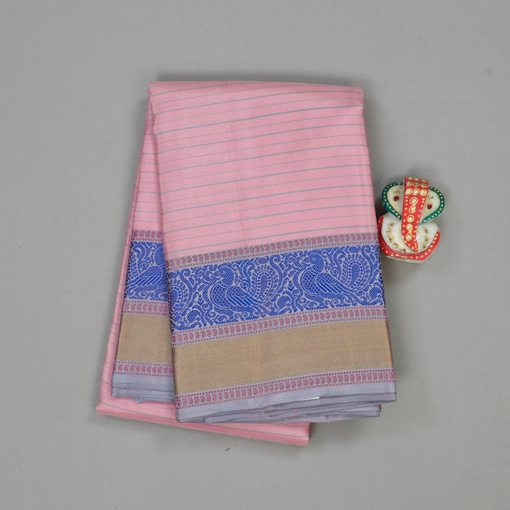 Hayagrivas Baby Pink Handloom Kanjivaram Silk Saree with Bluish Grey Border KBE370E11-1
