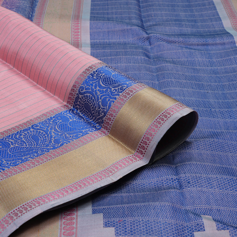 Hayagrivas Baby Pink Handloom Kanjivaram Silk Saree with Bluish Grey Border KBE370E11-1