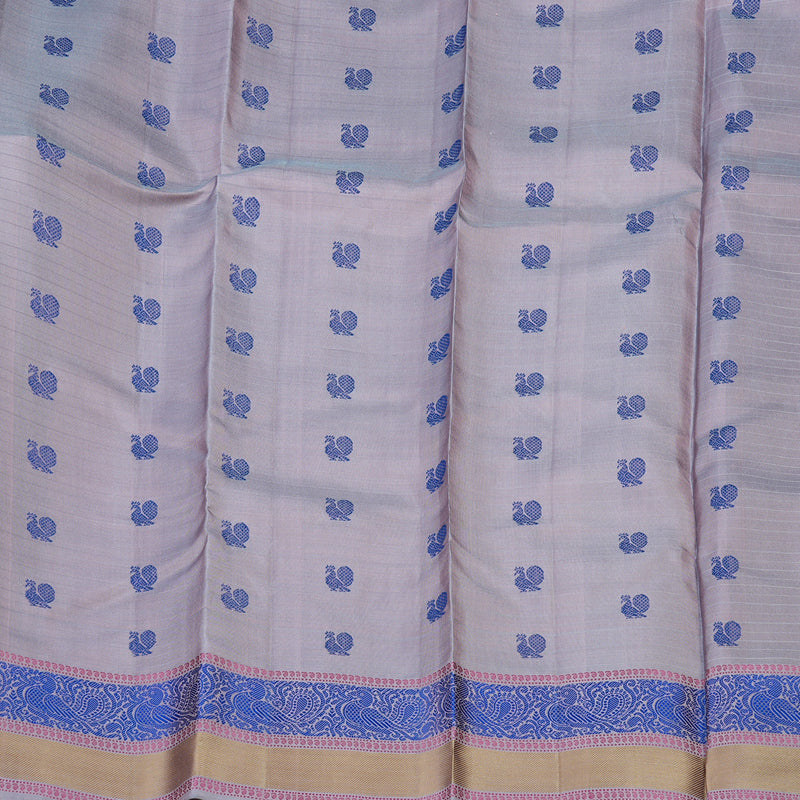 Hayagrivas Baby Pink Handloom Kanjivaram Silk Saree with Bluish Grey Border KBE370E11-1