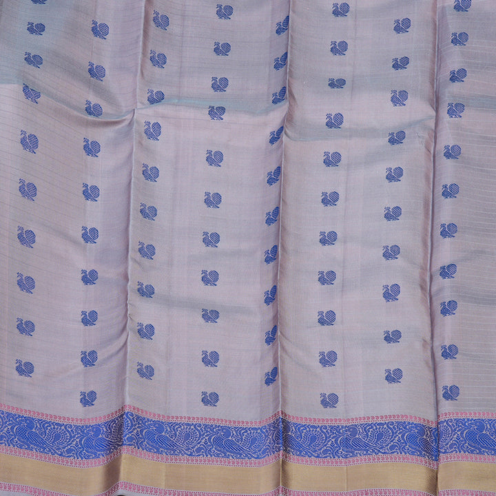 Hayagrivas Baby Pink Handloom Kanjivaram Silk Saree with Bluish Grey Border KBE370E11-1