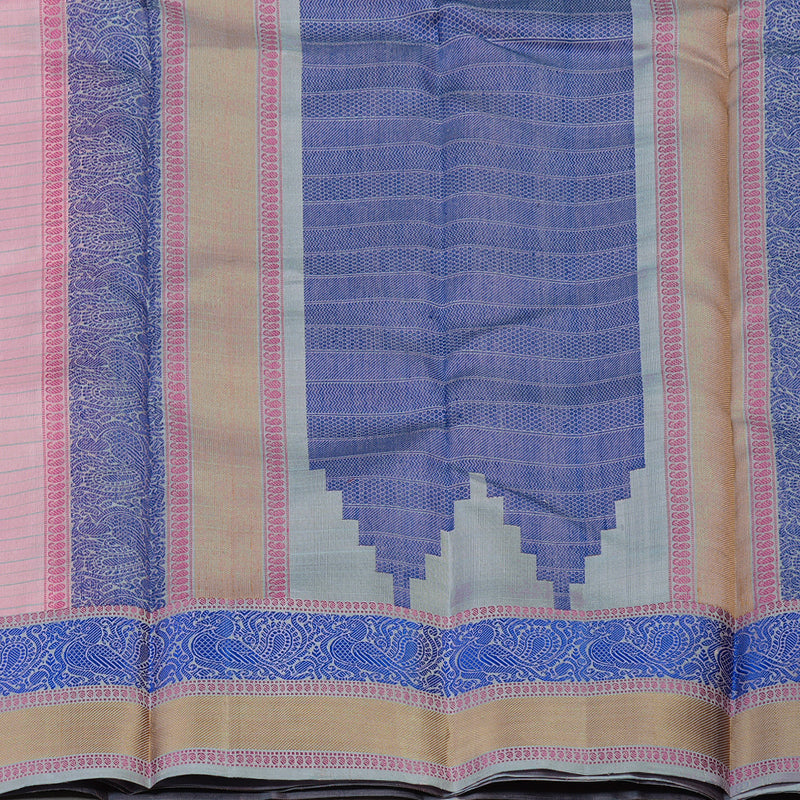 Hayagrivas Baby Pink Handloom Kanjivaram Silk Saree with Bluish Grey Border KBE370E11-1