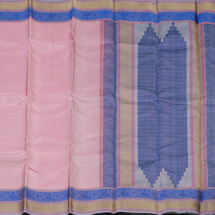 Hayagrivas Baby Pink Handloom Kanjivaram Silk Saree with Bluish Grey Border KBE370E11-1
