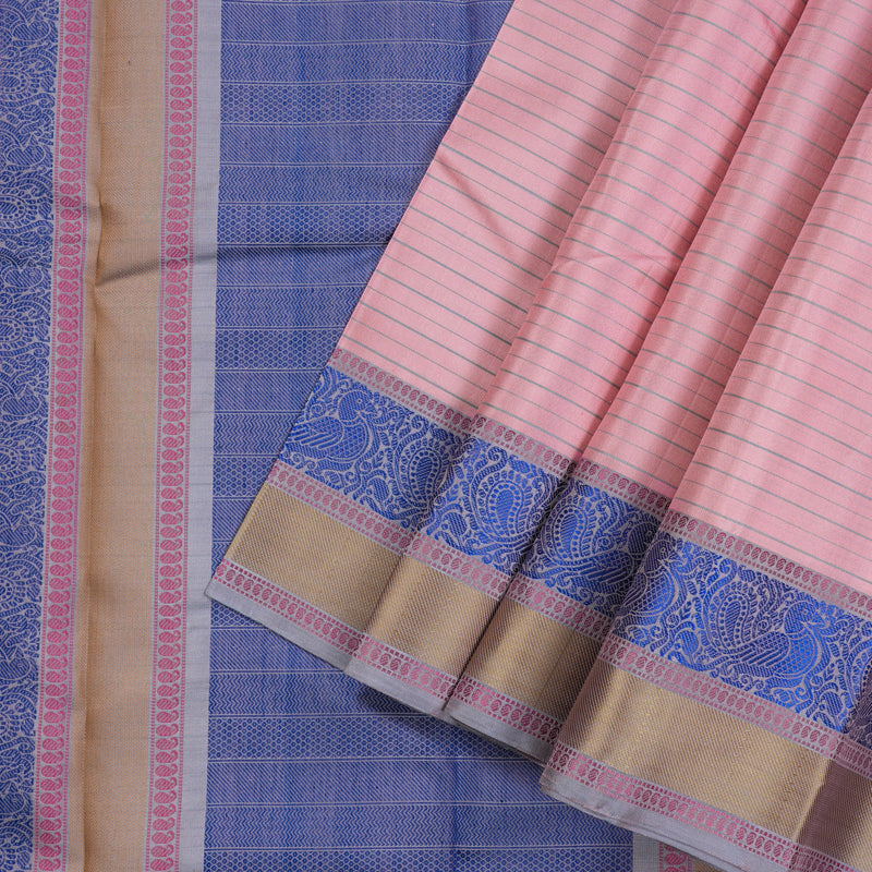 Hayagrivas Baby Pink Handloom Kanjivaram Silk Saree with Bluish Grey Border KBE370E11-1