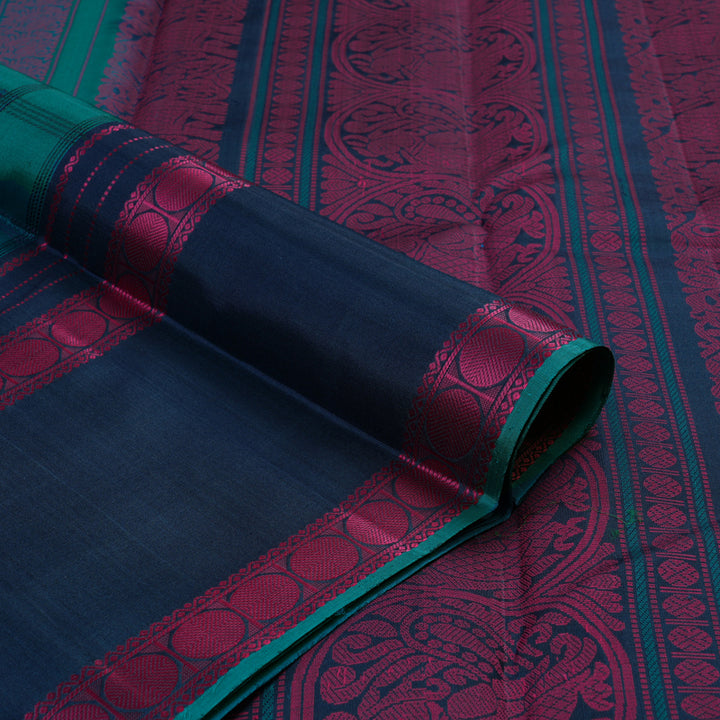 Hayagrivas Handloom Pure Kanjivaram Silk Saree in Attractive Teal Blue KBE370E7-3