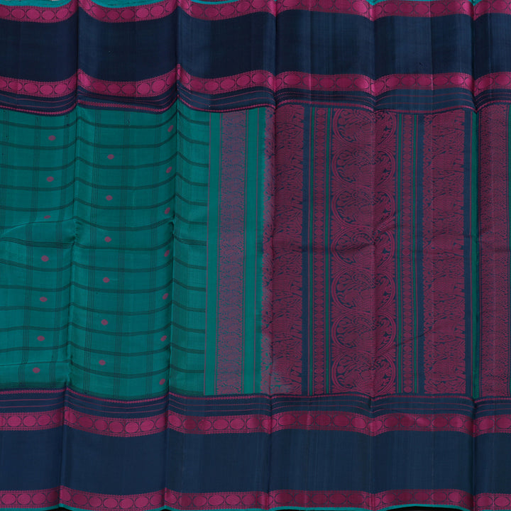 Hayagrivas Handloom Pure Kanjivaram Silk Saree in Attractive Teal Blue KBE370E7-3