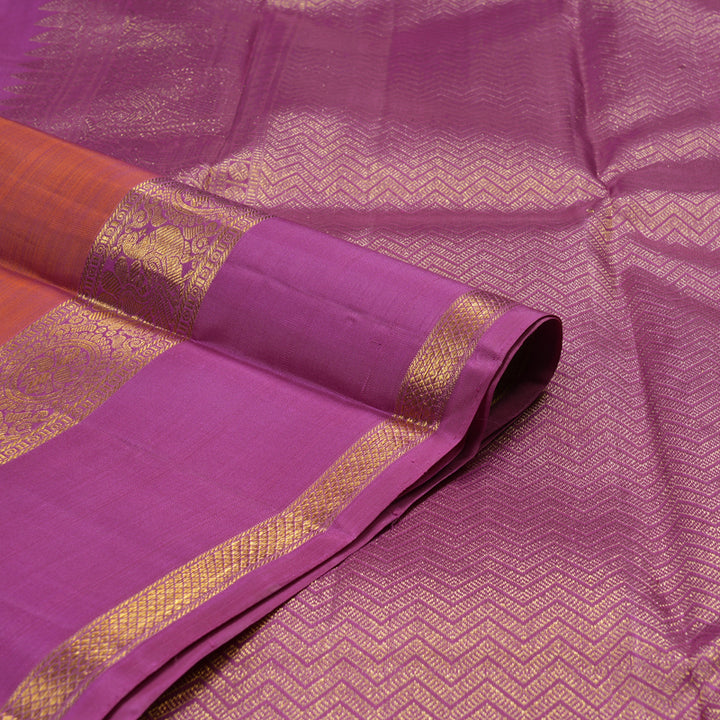 Hayagrivas Light Baby Pink Handloom Kanjivaram Silk Saree with Orange And Purple Border KBE371E2-1