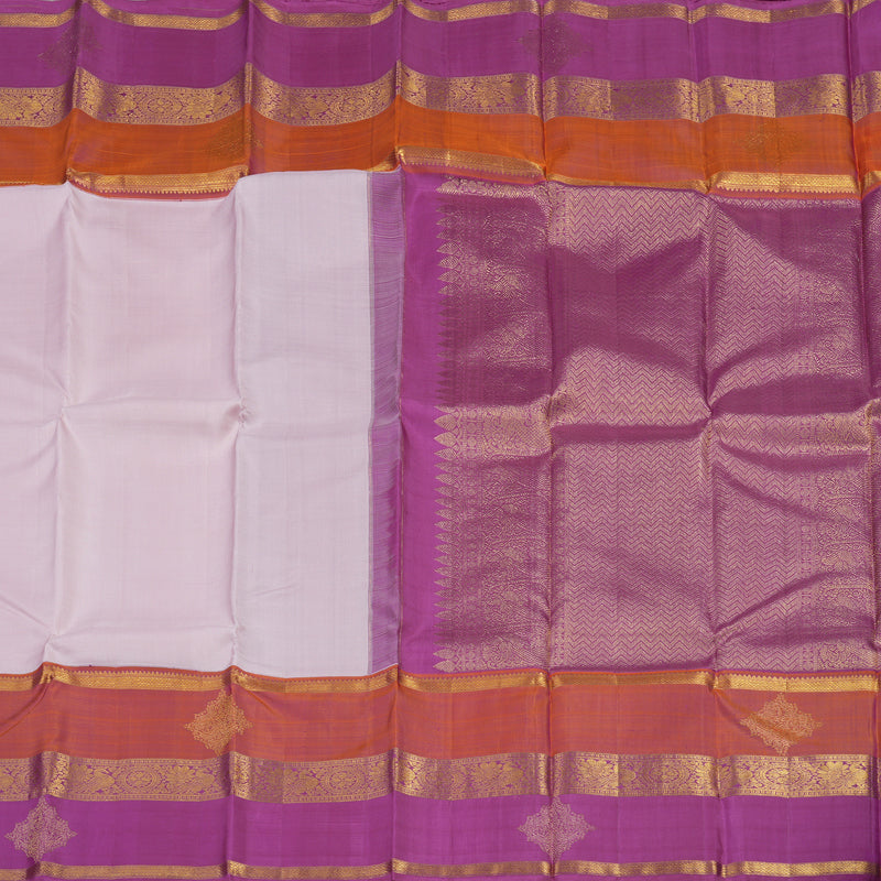 Hayagrivas Light Baby Pink Handloom Kanjivaram Silk Saree with Orange And Purple Border KBE371E2-1