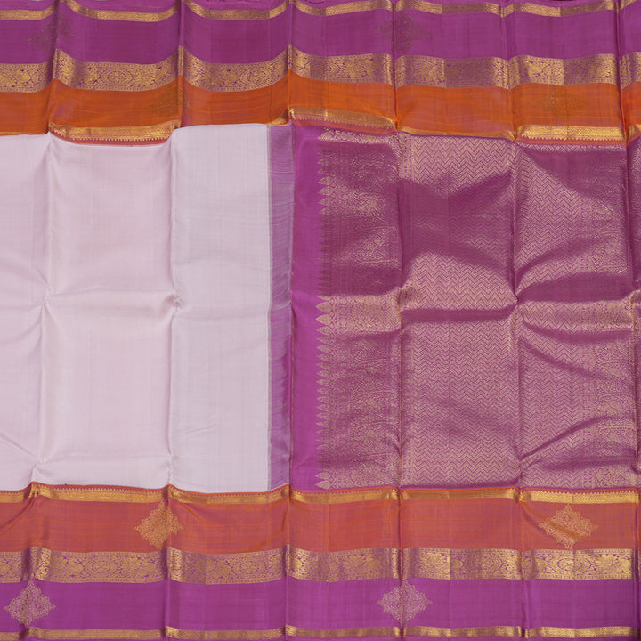 Hayagrivas Light Baby Pink Handloom Kanjivaram Silk Saree with Orange And Purple Border KBE371E2-1