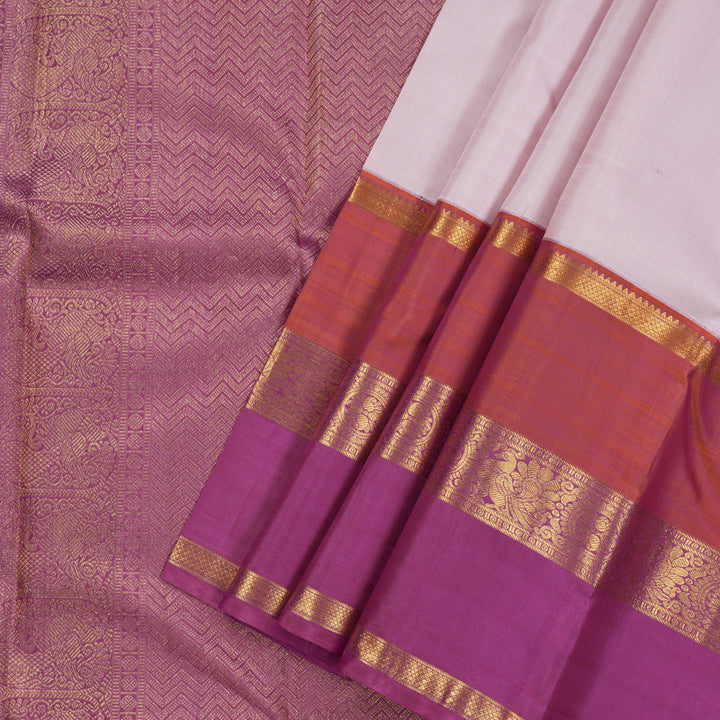 Hayagrivas Light Baby Pink Handloom Kanjivaram Silk Saree with Orange And Purple Border KBE371E2-1