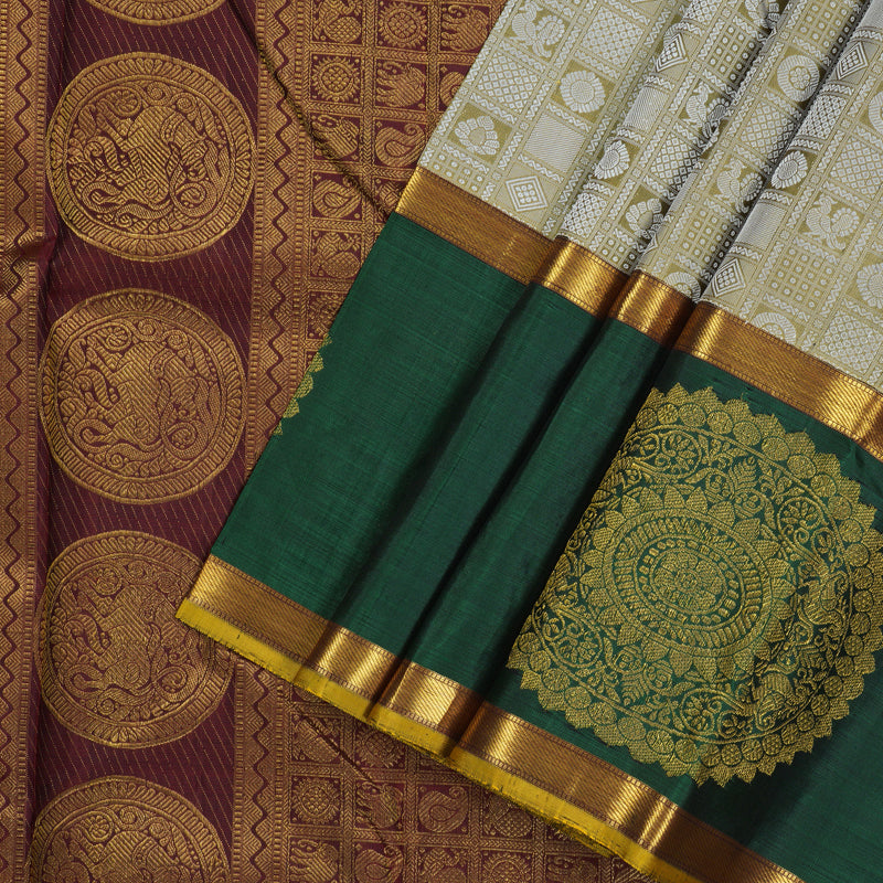Hayagrivas Handloom Pure Kanjivaram Silk Saree in Golden Beige KBE2074A5-1