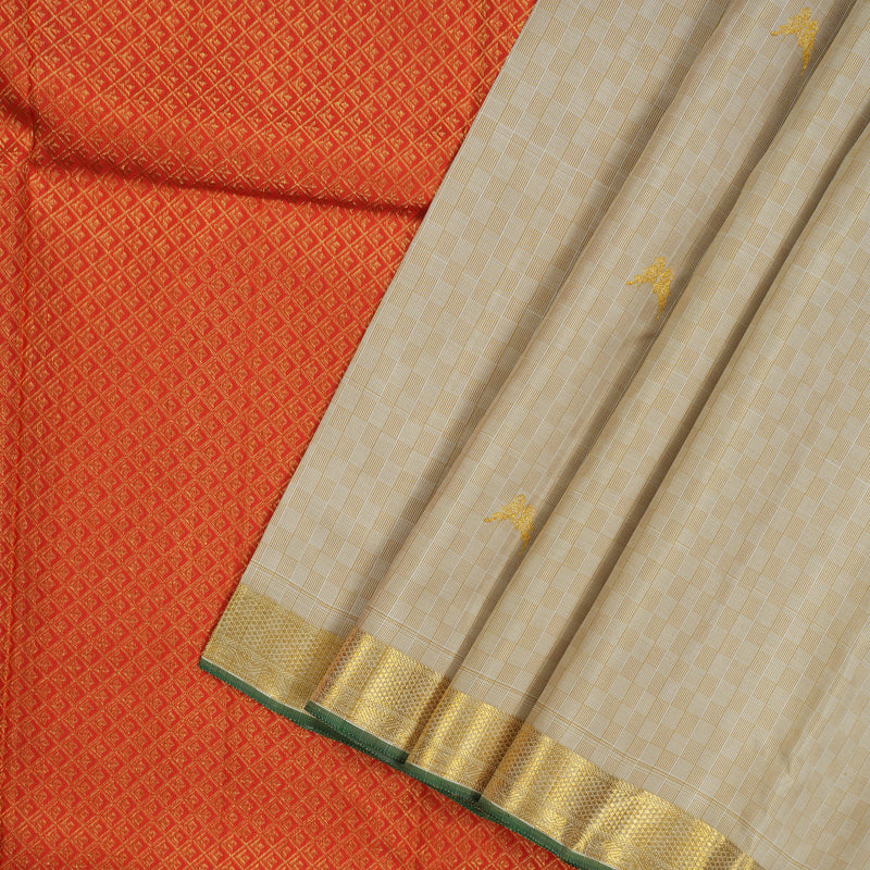 Hayagrivas Handloom Pure Kanjivaram Silk Saree in Subtle Sandal KBE371E5-1