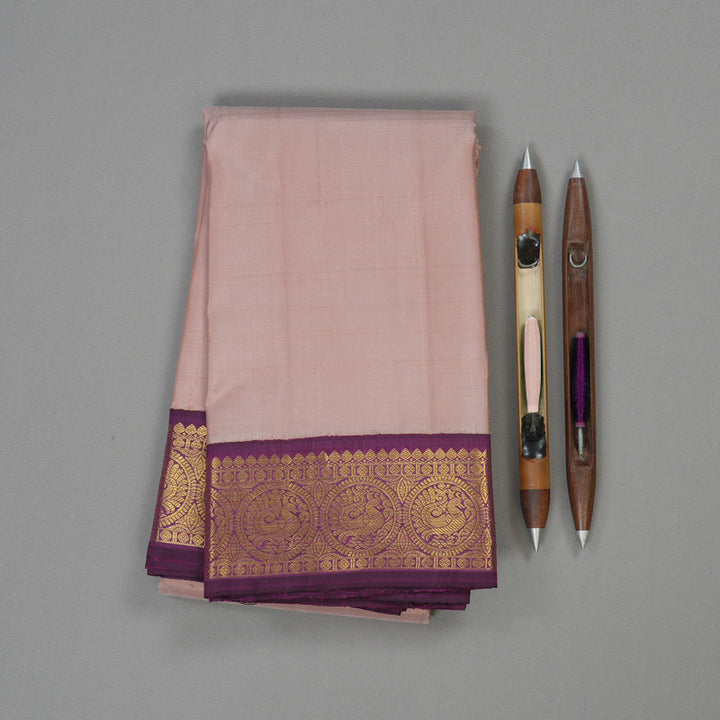 Hayagrivas Beige Handloom Kanjivaram Silk Saree with Dark Purple Border KBE372E2-1