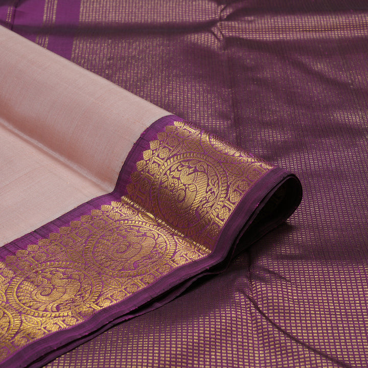 Hayagrivas Beige Handloom Kanjivaram Silk Saree with Dark Purple Border KBE372E2-1