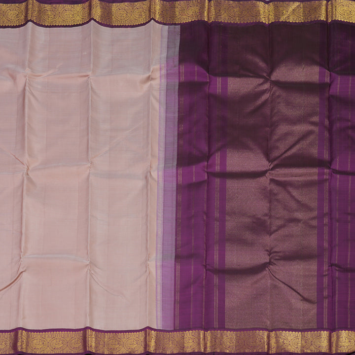 Hayagrivas Beige Handloom Kanjivaram Silk Saree with Dark Purple Border KBE372E2-1