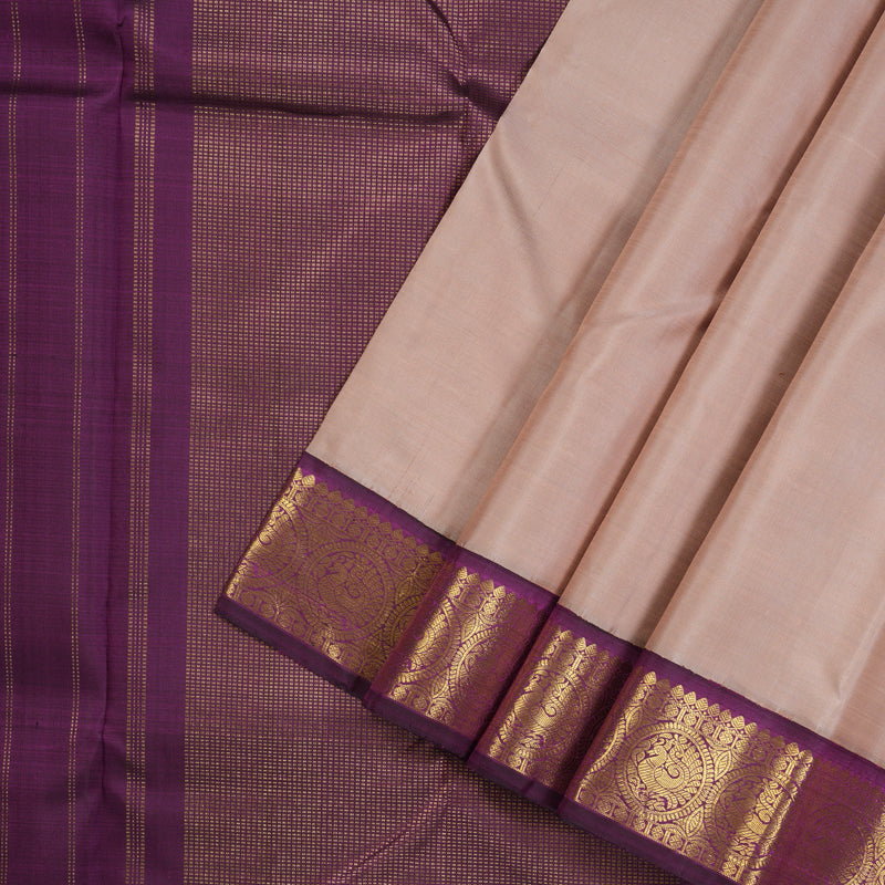 Hayagrivas Beige Handloom Kanjivaram Silk Saree with Dark Purple Border KBE372E2-1