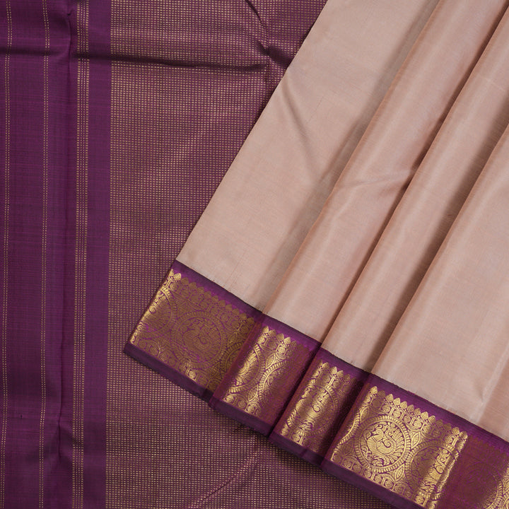 Hayagrivas Beige Handloom Kanjivaram Silk Saree with Dark Purple Border KBE372E2-1