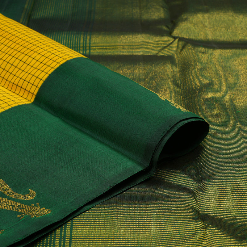 Hayagrivas Yellow Handloom Kanjivaram Silk Saree with Bottle Green Border KBE375E1-2