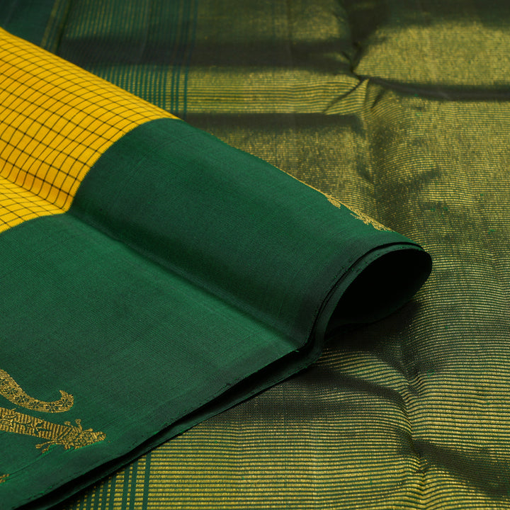 Hayagrivas Yellow Handloom Kanjivaram Silk Saree with Bottle Green Border KBE375E1-2