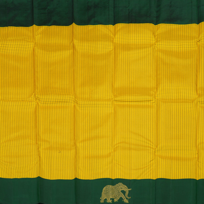 Hayagrivas Yellow Handloom Kanjivaram Silk Saree with Bottle Green Border KBE375E1-2