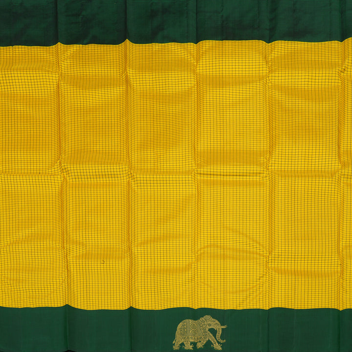 Hayagrivas Yellow Handloom Kanjivaram Silk Saree with Bottle Green Border KBE375E1-2