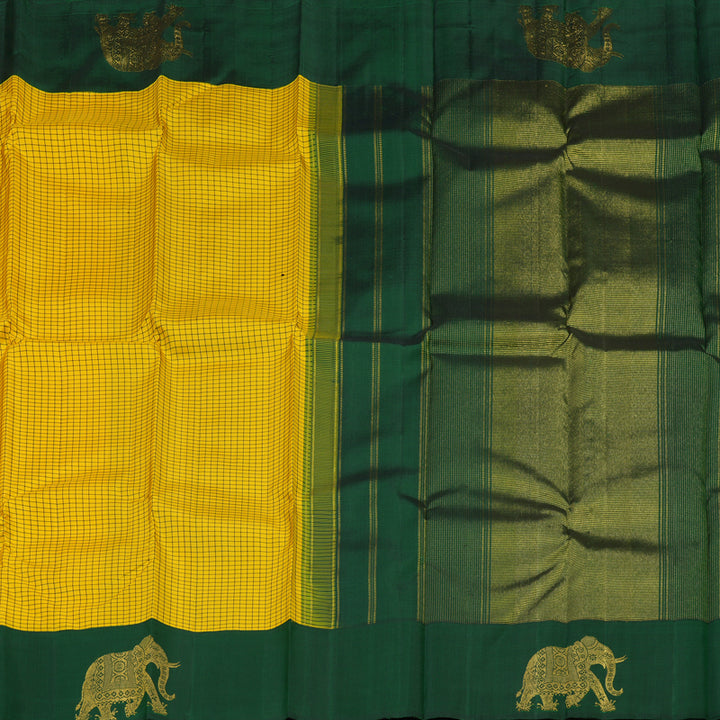 Hayagrivas Yellow Handloom Kanjivaram Silk Saree with Bottle Green Border KBE375E1-2