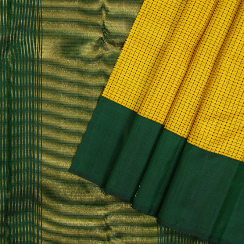 Hayagrivas Yellow Handloom Kanjivaram Silk Saree with Bottle Green Border KBE375E1-2