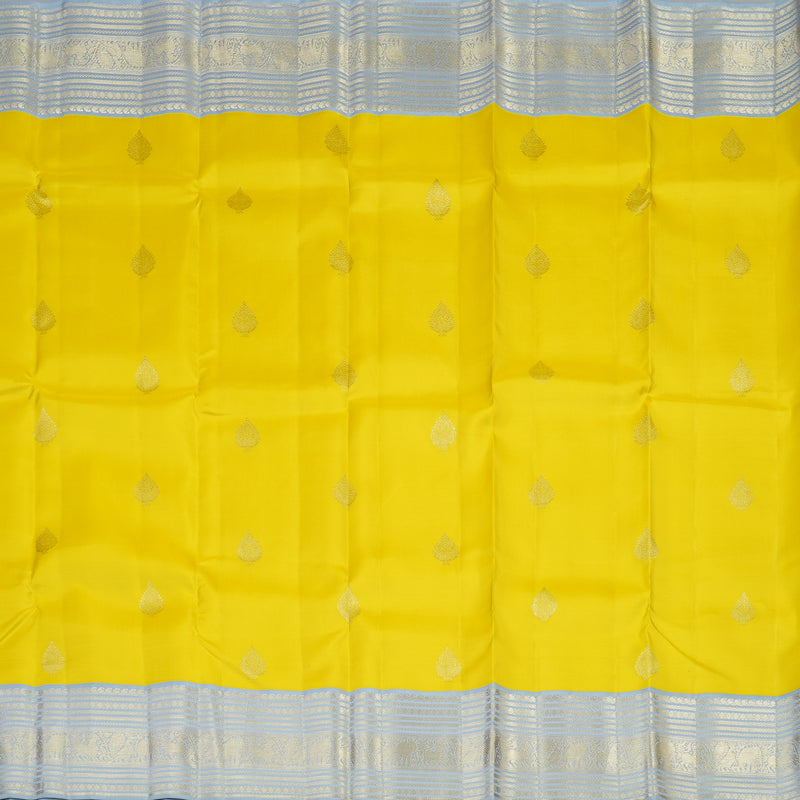 Hayagrivas Lemon Yellow Handloom Kanjivaram Silk Saree with Silver Grey Border KBE376E1-1