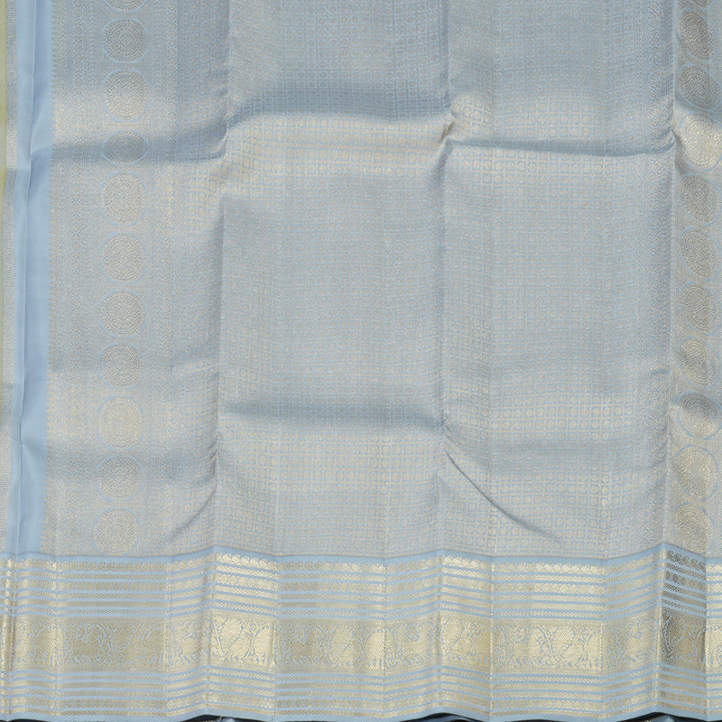 Hayagrivas Lemon Yellow Handloom Kanjivaram Silk Saree with Silver Grey Border KBE376E1-1