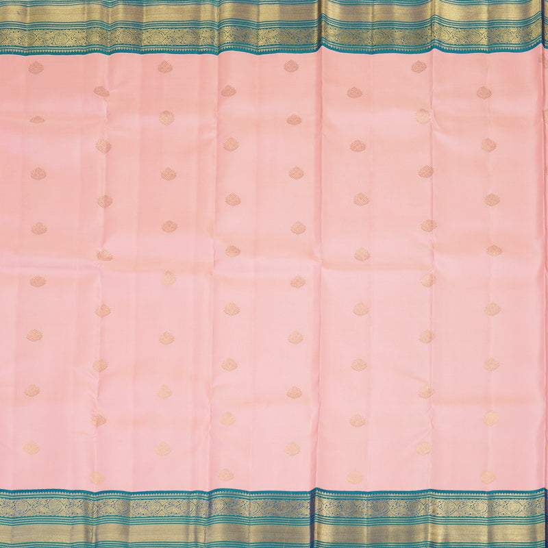 Hayagrivas Baby Pink Handloom Kanjivaram Silk Saree with Peacock Blue Border KBE376E1-5