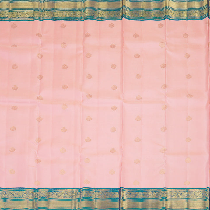 Hayagrivas Baby Pink Handloom Kanjivaram Silk Saree with Peacock Blue Border KBE376E1-5