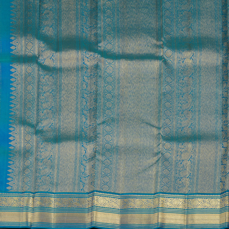 Hayagrivas Baby Pink Handloom Kanjivaram Silk Saree with Peacock Blue Border KBE376E1-5