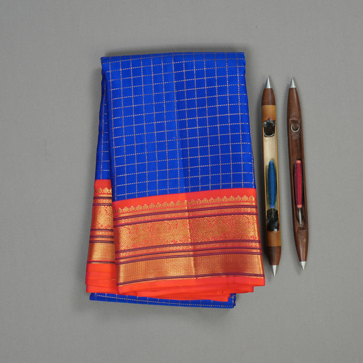 Hayagrivas Handloom Kanjivaram Silk Saree in Bright Blue KBE376E1-7