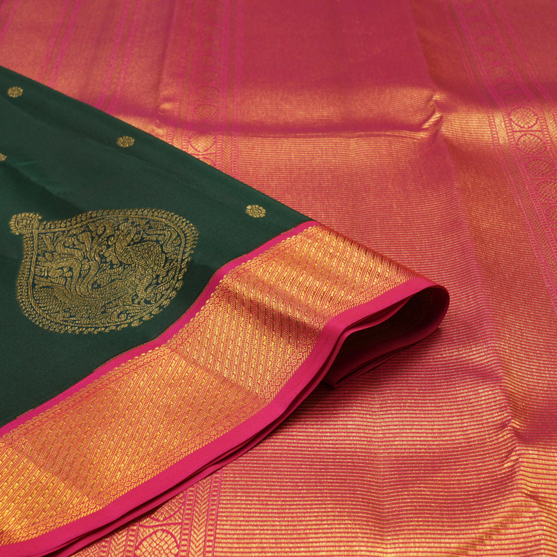 Hayagrivas Handloom Pure Kanjivaram Silk Saree in Eye-catching Bottle Green KBE376E11-3