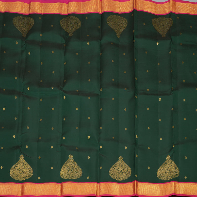 Hayagrivas Handloom Pure Kanjivaram Silk Saree in Eye-catching Bottle Green KBE376E11-3