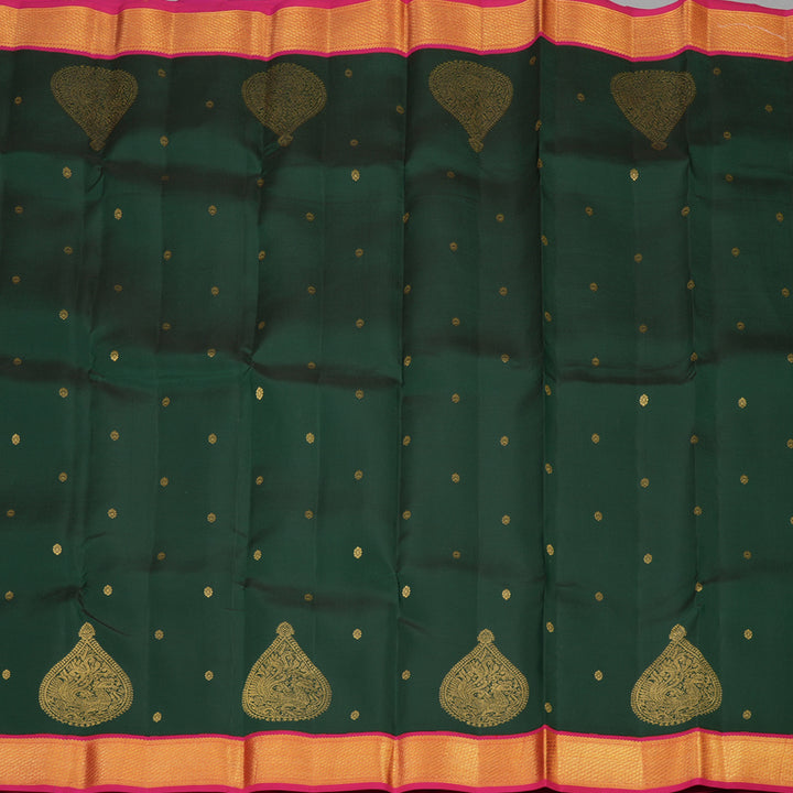 Hayagrivas Handloom Pure Kanjivaram Silk Saree in Eye-catching Bottle Green KBE376E11-3