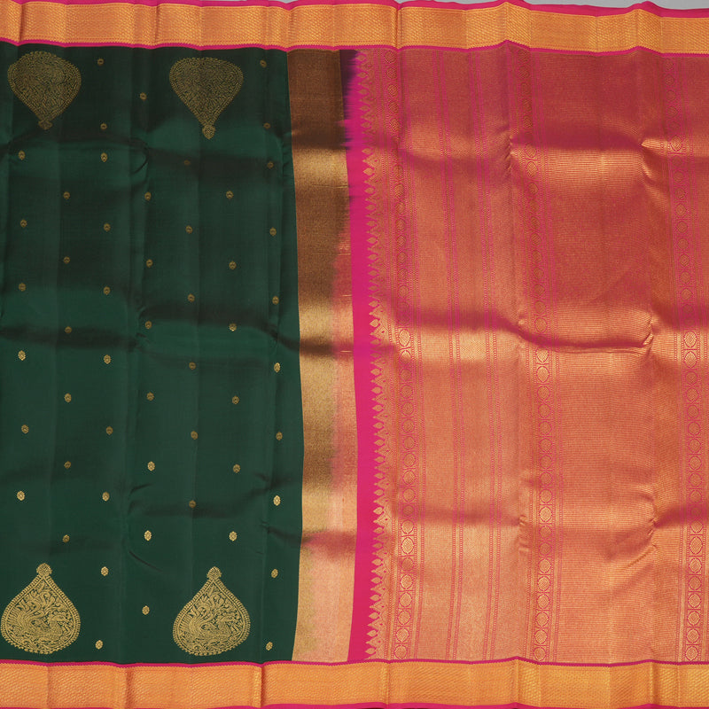 Hayagrivas Handloom Pure Kanjivaram Silk Saree in Eye-catching Bottle Green KBE376E11-3