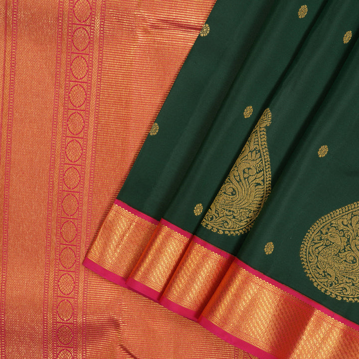 Hayagrivas Handloom Pure Kanjivaram Silk Saree in Eye-catching Bottle Green KBE376E11-3