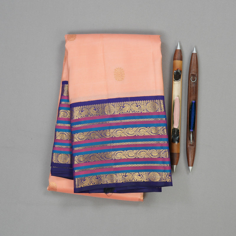 Hayagrivas Handloom Pure Kanjivaram Silk Saree in Shimmering Peach Pink KBE376E11-5