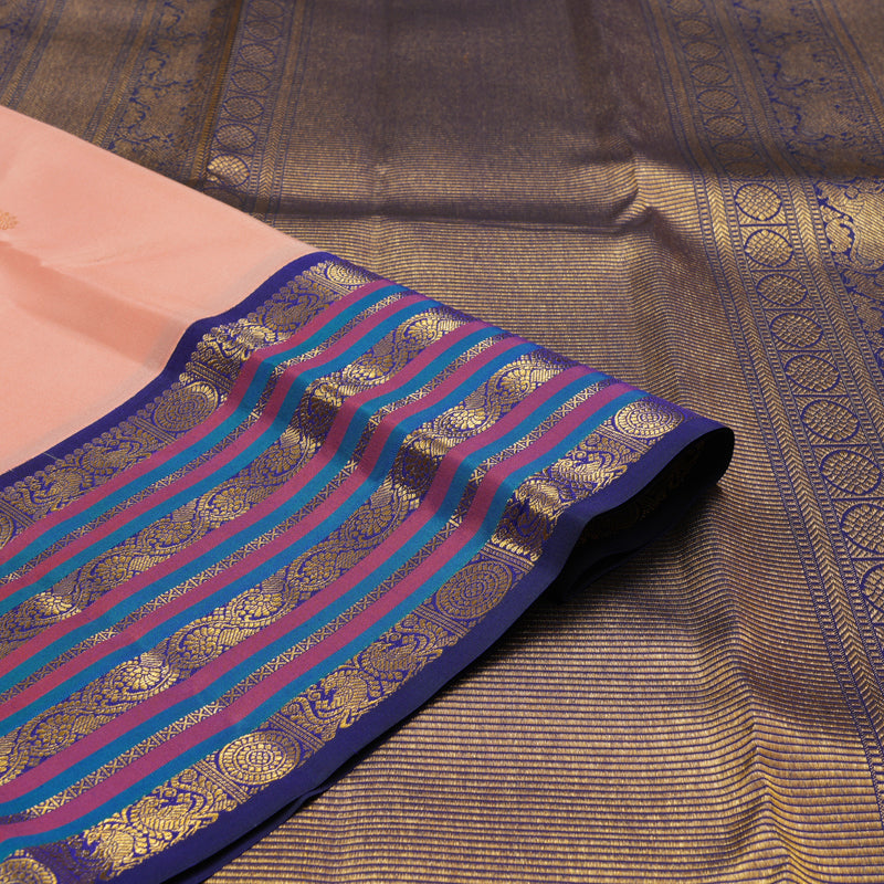 Hayagrivas Handloom Pure Kanjivaram Silk Saree in Shimmering Peach Pink KBE376E11-5