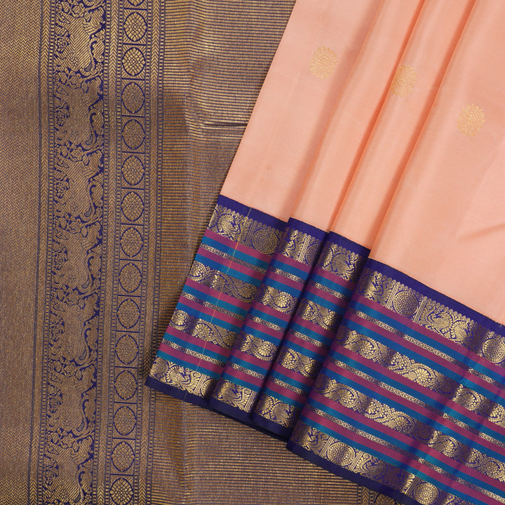 Hayagrivas Handloom Pure Kanjivaram Silk Saree in Shimmering Peach Pink KBE376E11-5