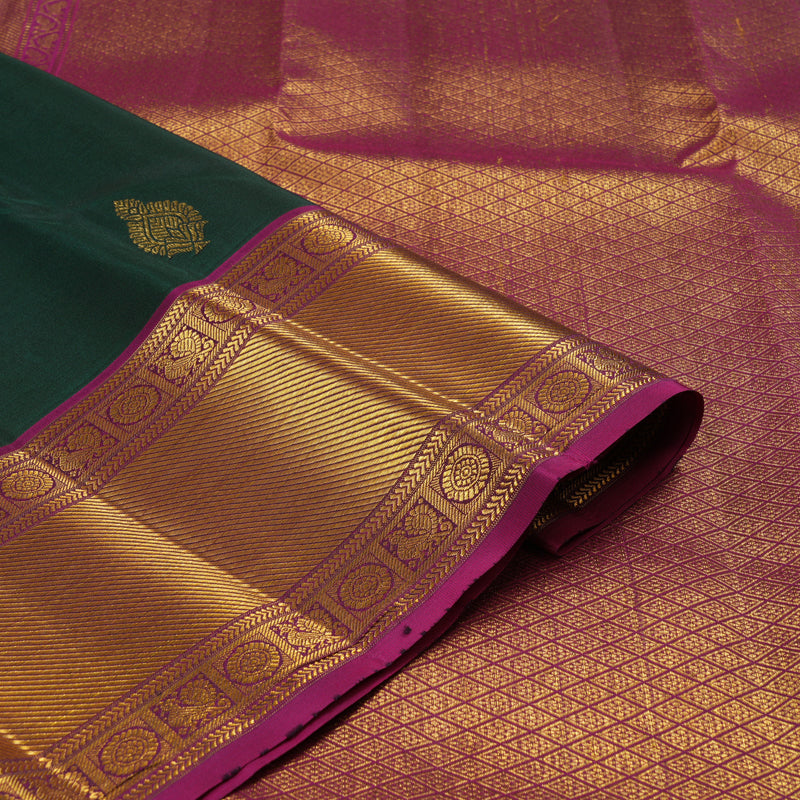 Hayagrivas Handloom Pure Kanjivaram Silk Saree in Lustrous Peacock Green KBE376E3-1
