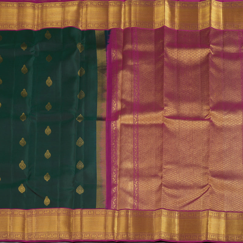 Hayagrivas Handloom Pure Kanjivaram Silk Saree in Lustrous Peacock Green KBE376E3-1