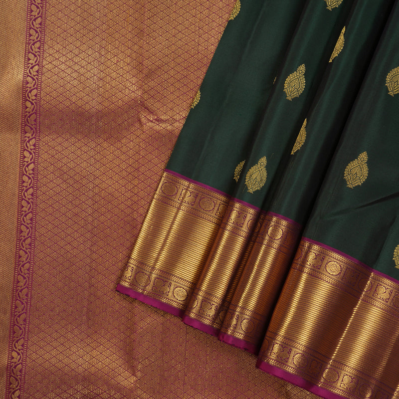 Hayagrivas Handloom Pure Kanjivaram Silk Saree in Lustrous Peacock Green KBE376E3-1