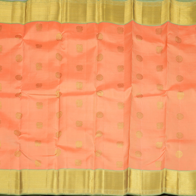 Hayagrivas Peach Orange Handloom Kanjivaram Silk Saree with Elaichi Green Border KBE376E3-3