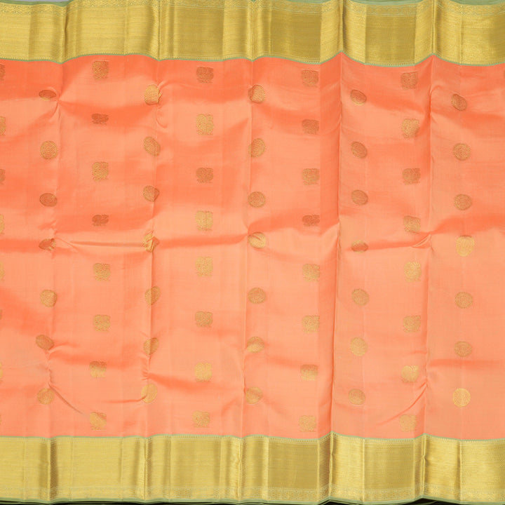 Hayagrivas Peach Orange Handloom Kanjivaram Silk Saree with Elaichi Green Border KBE376E3-3