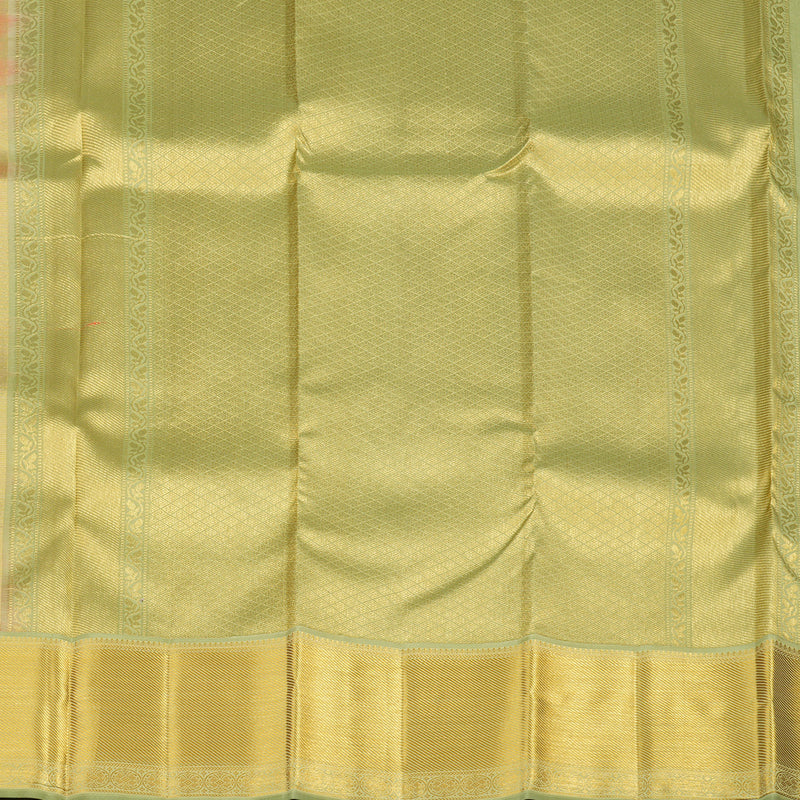 Hayagrivas Peach Orange Handloom Kanjivaram Silk Saree with Elaichi Green Border KBE376E3-3
