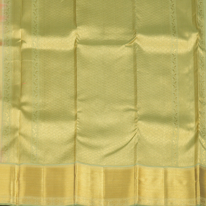 Hayagrivas Peach Orange Handloom Kanjivaram Silk Saree with Elaichi Green Border KBE376E3-3