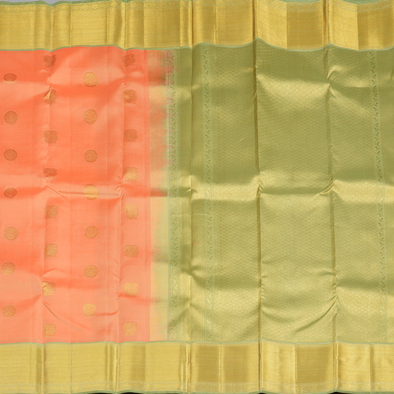 Hayagrivas Peach Orange Handloom Kanjivaram Silk Saree with Elaichi Green Border KBE376E3-3